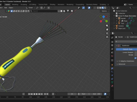 Garden Tool Hand Rake 3D Model