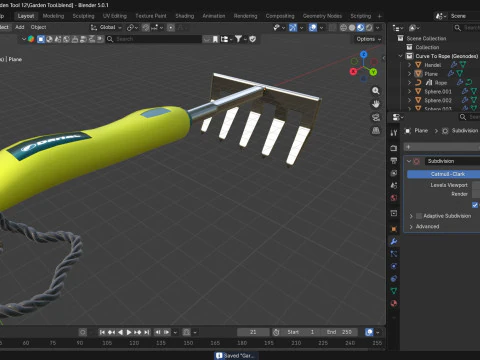 Garden Tool Hand Rake 3D Model
