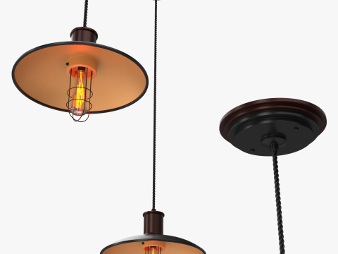 Industrial Pendant Lamp with Metal Shade Hanging 3D Model