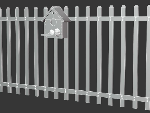 Bird House with White Picket Fence Section 3D Model