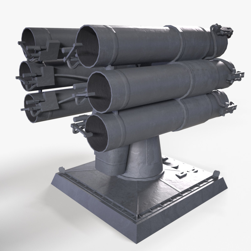 Warship Missile Launcher RBU 1000 3D Modell .c4d .max .obj .3ds .fbx .stl .blend