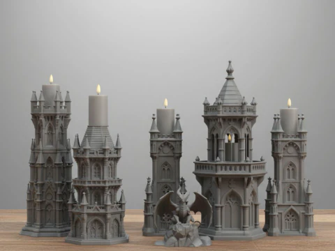 Complete Gothic Castle Set - 4 Towers Dragon 3D Print Model