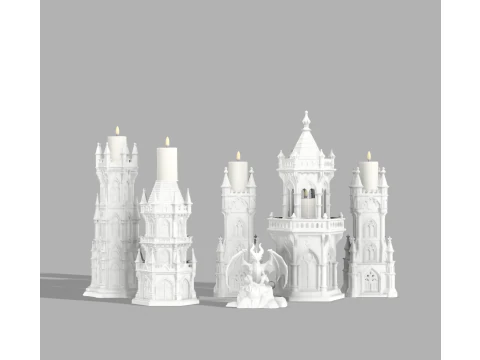 Complete Gothic Castle Set - 4 Towers Dragon 3D Print Model