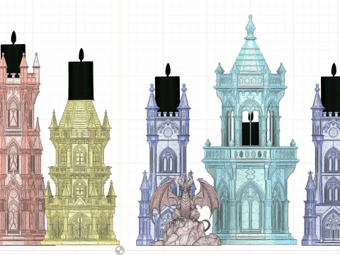 Complete Gothic Castle Set - 4 Towers Dragon 3D 프린트 모델