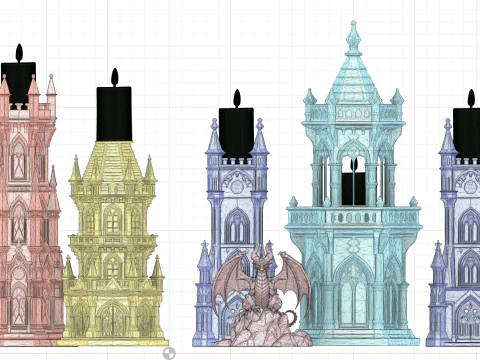 Complete Gothic Castle Set - 4 Towers Dragon 3D Print Model