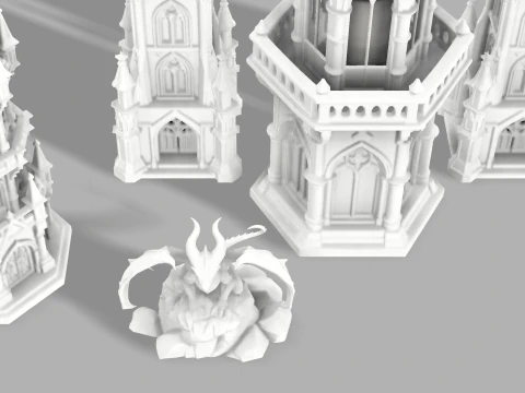 Complete Gothic Castle Set - 4 Towers Dragon 3D Print Model