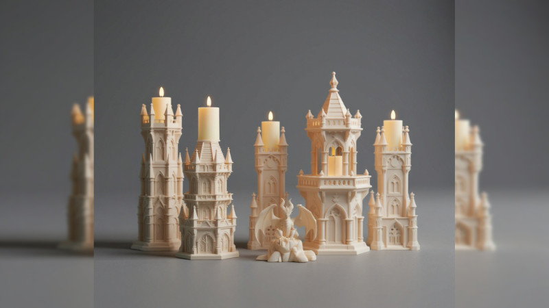 Complete Gothic Castle Set - 4 Towers Dragon 3D 프린트 모델 .c4d .max .obj .3ds .fbx .stl .blend 