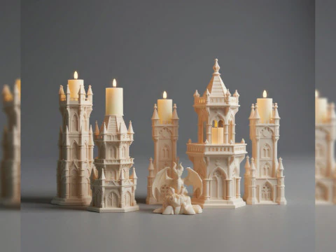 Set completo de castillo gótico - Dragón de 4 torres Modelo de impresión 3D