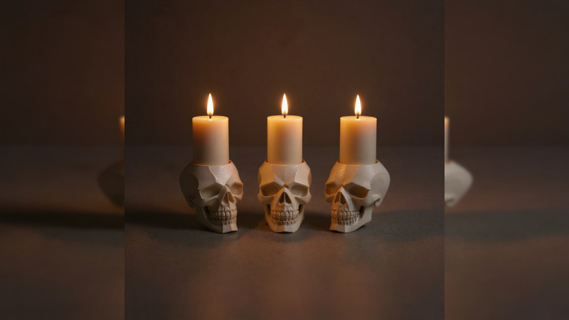 Skull Candle Holder - Gothic Decor 3D 打印模型 .c4d .max .obj .3ds .fbx .stl .blend