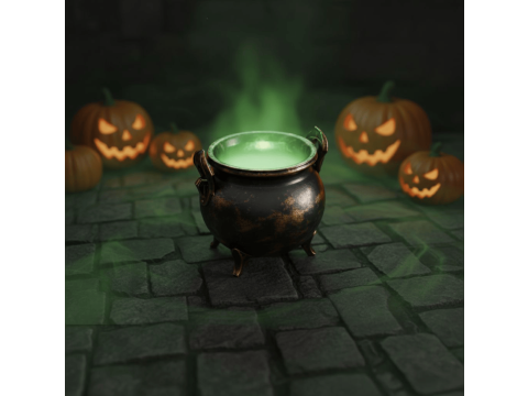 Witch Horned Cauldron - Mystic Candle Holder 3Dプリントモデル