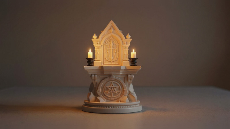 Mini Gothic Altar with Candles - Fantasy Halloween Prop 3D 프린트 모델 .c4d .max .obj .3ds .fbx .stl .blend 