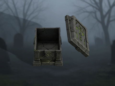 Cursed Tombstone Box - Gothic Halloween Container 3D 打印模型
