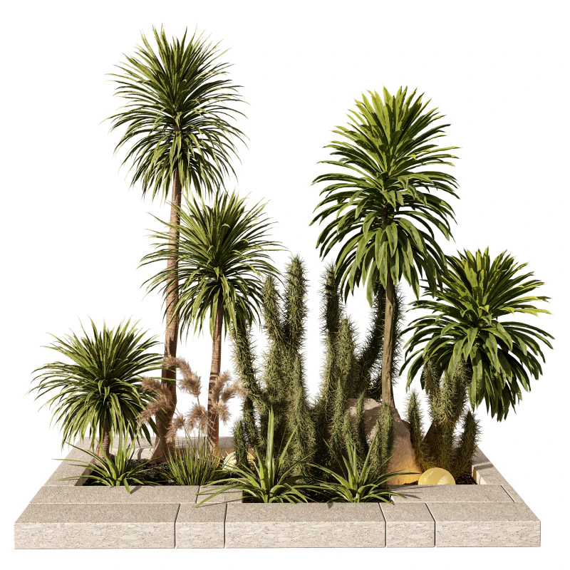 Набор тропических кактусов и пальм для уличного освещения 218 3D Модель .c4d .max .obj .3ds .fbx .stl .blend 