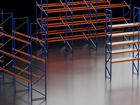 産業用パレット ラック (デッキありとデッキなし) 3Dモデル