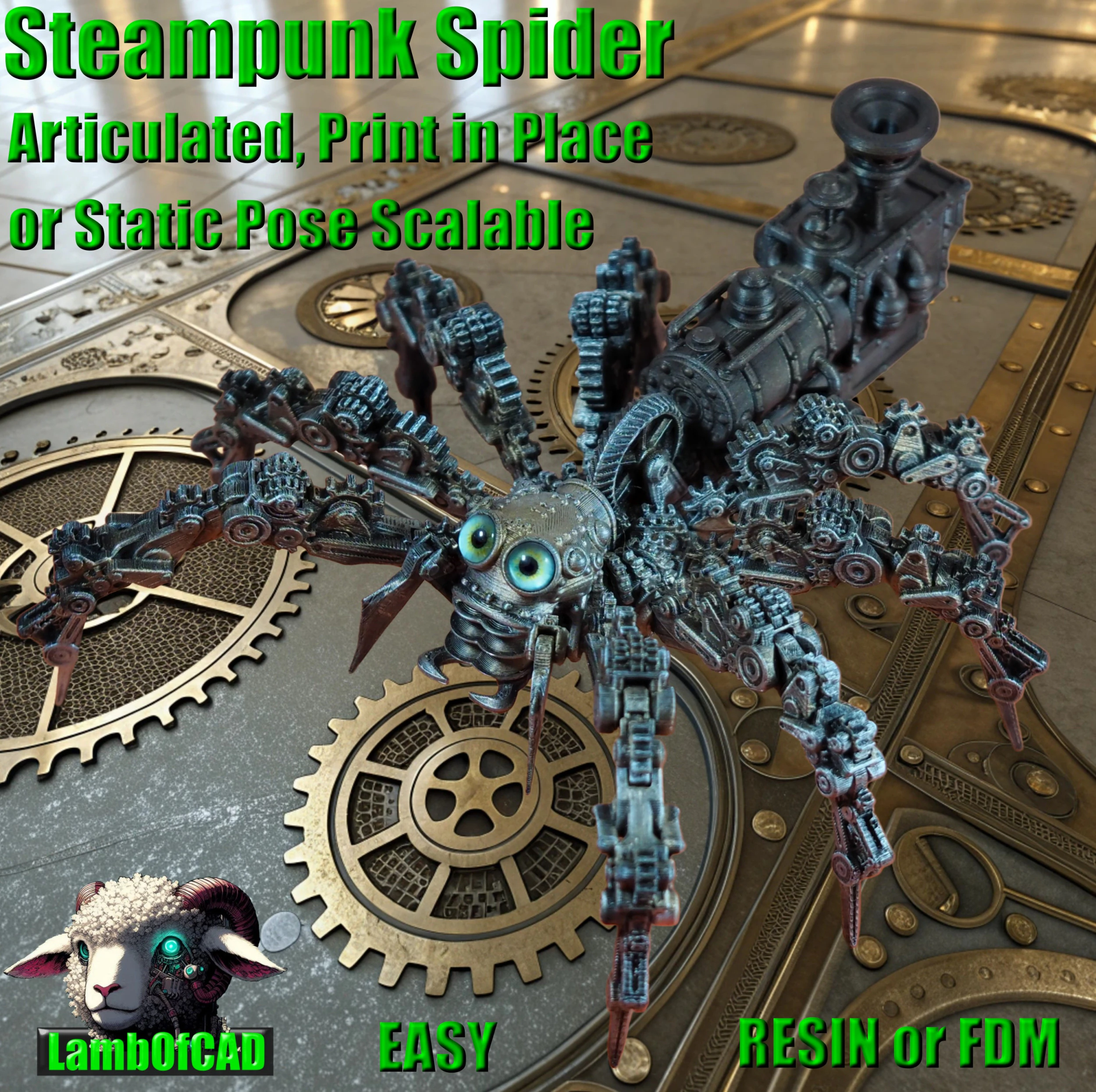 スチームパンク ハエトリグモ 3Dプリントモデル .c4d .max .obj .3ds .fbx .stl .blend 