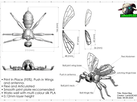 Robot Bee 3D Print Model
