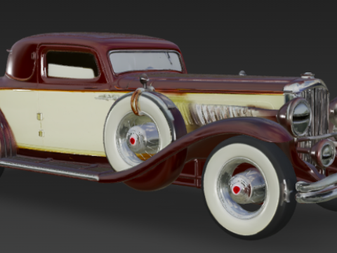 Vintage Maroon Duesenberg Classic Car 3D Model