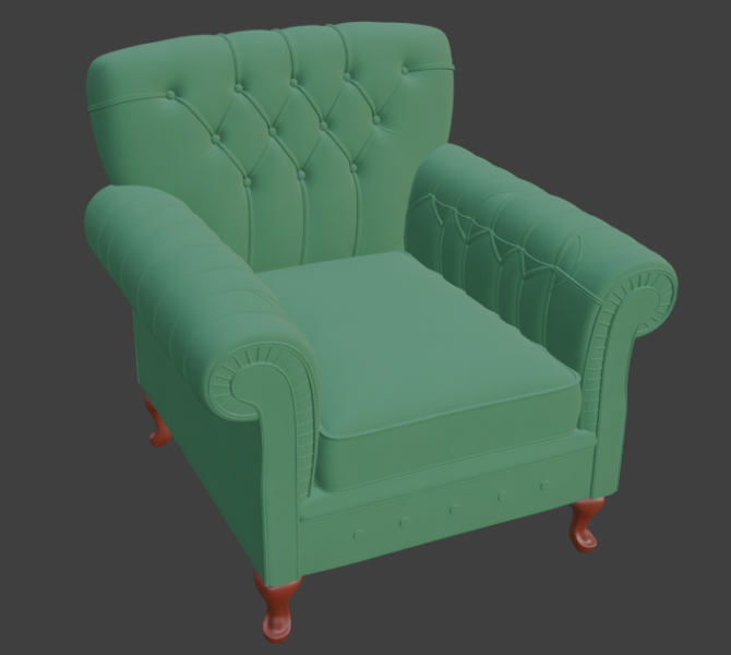 Vintage Green Tufted Armchair 3D Model .c4d .max .obj .3ds .fbx .stl .blend 