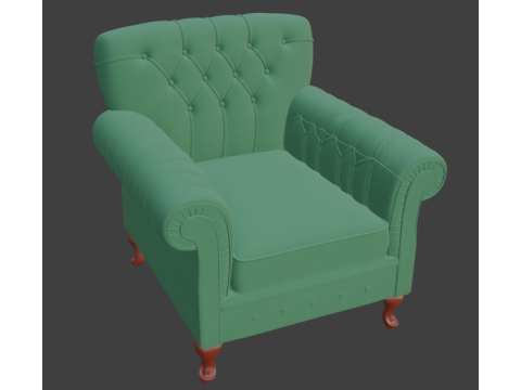 Vintage Green Tufted Armchair 3D Model