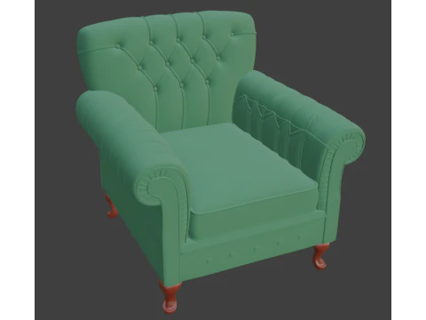 Poltrona vintage tufada verde Modelo 3D