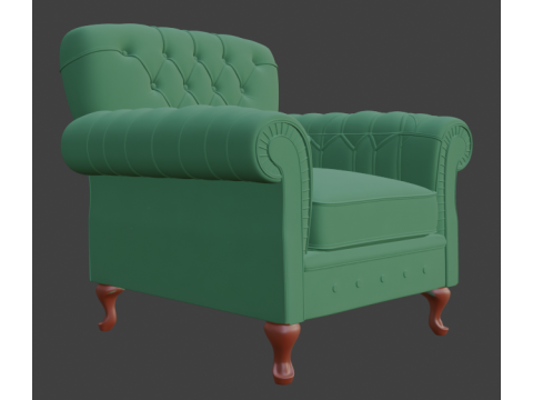 Vintage Green Tufted Armchair 3D Model