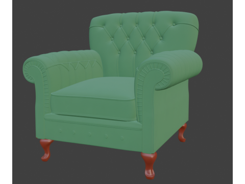 Vintage Green Tufted Armchair 3D Model