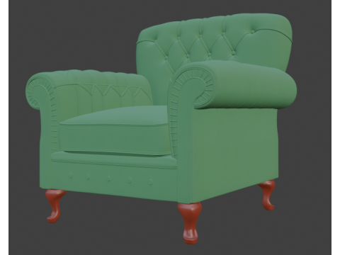 Vintage Green Tufted Armchair 3D Model