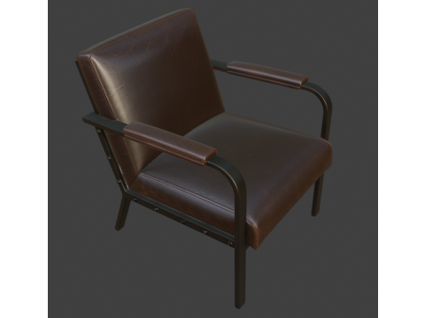 Industrial Brown Leather Armchair 3D Model