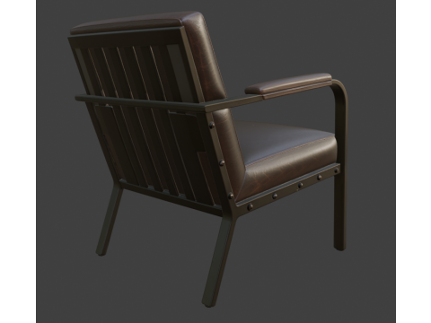 Industrial Brown Leather Armchair 3D 模型