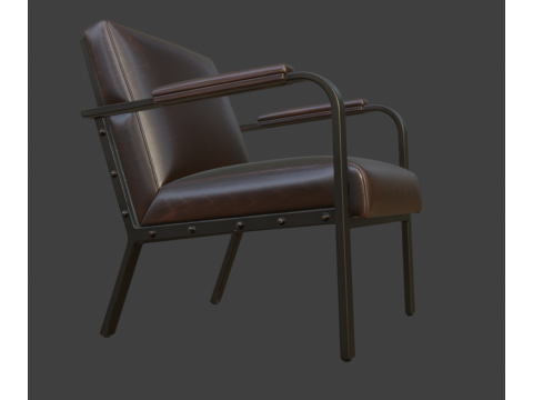 Industrial Brown Leather Armchair 3D 模型