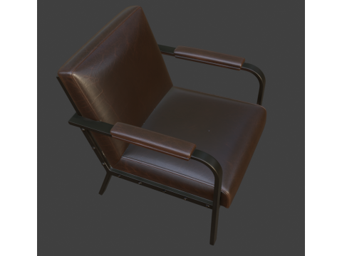 Industrial Brown Leather Armchair 3D 模型