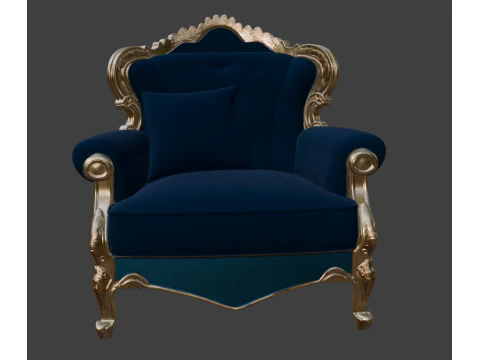 Luxury Navy Wingback Armchair 3D Model