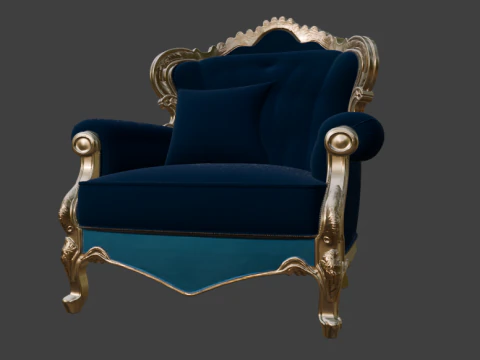 Luxury Navy Wingback Armchair 3D Model