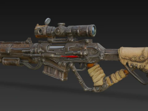 Rugged Post Apocalyptic Rifle 3D Model