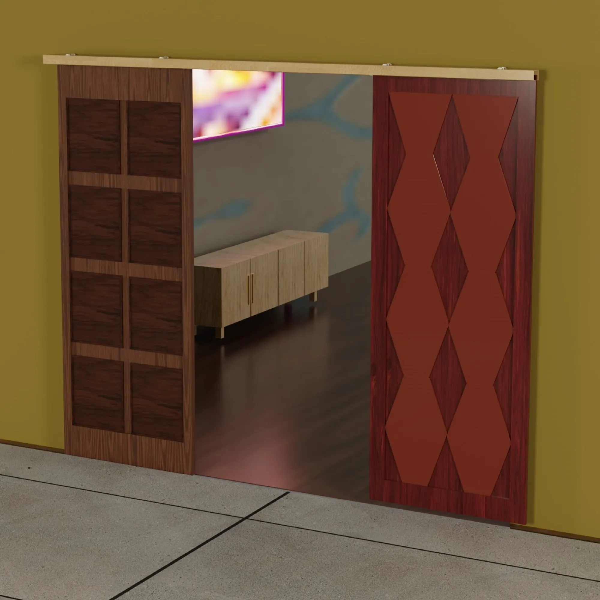 Sliding Door Set Geometric Inserts MDF 3D Model .c4d .max .obj .3ds .fbx .stl .blend 