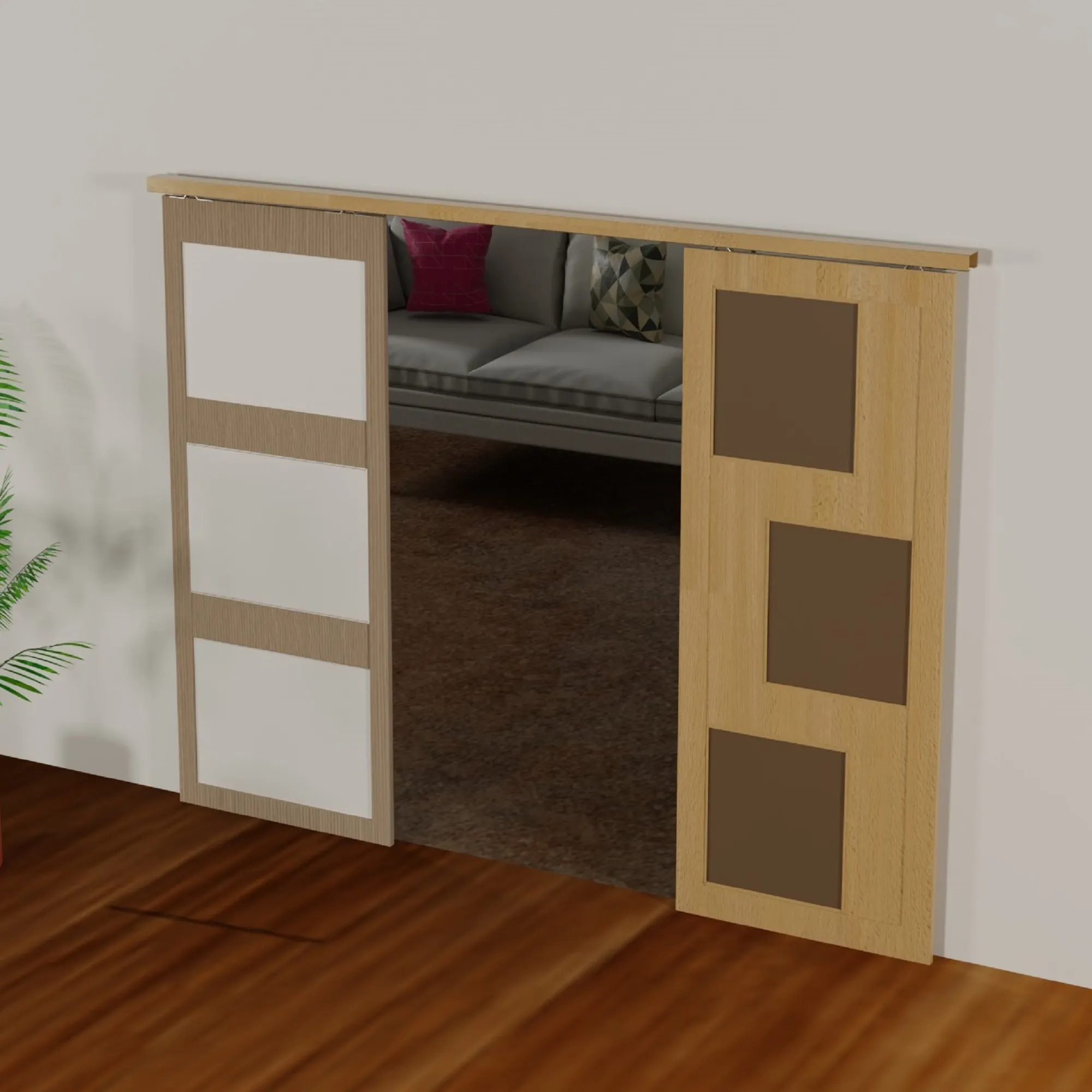 Wooden Sliding Door Set V2 3D Model .c4d .max .obj .3ds .fbx .stl .blend 