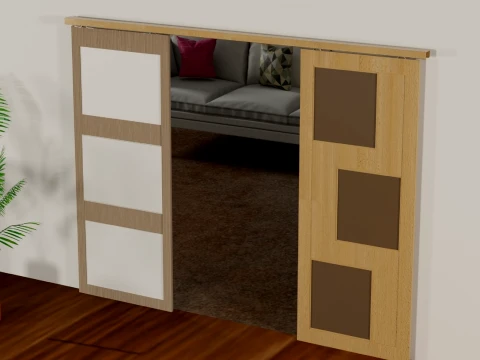 Wooden Sliding Door Set V2 3D Model