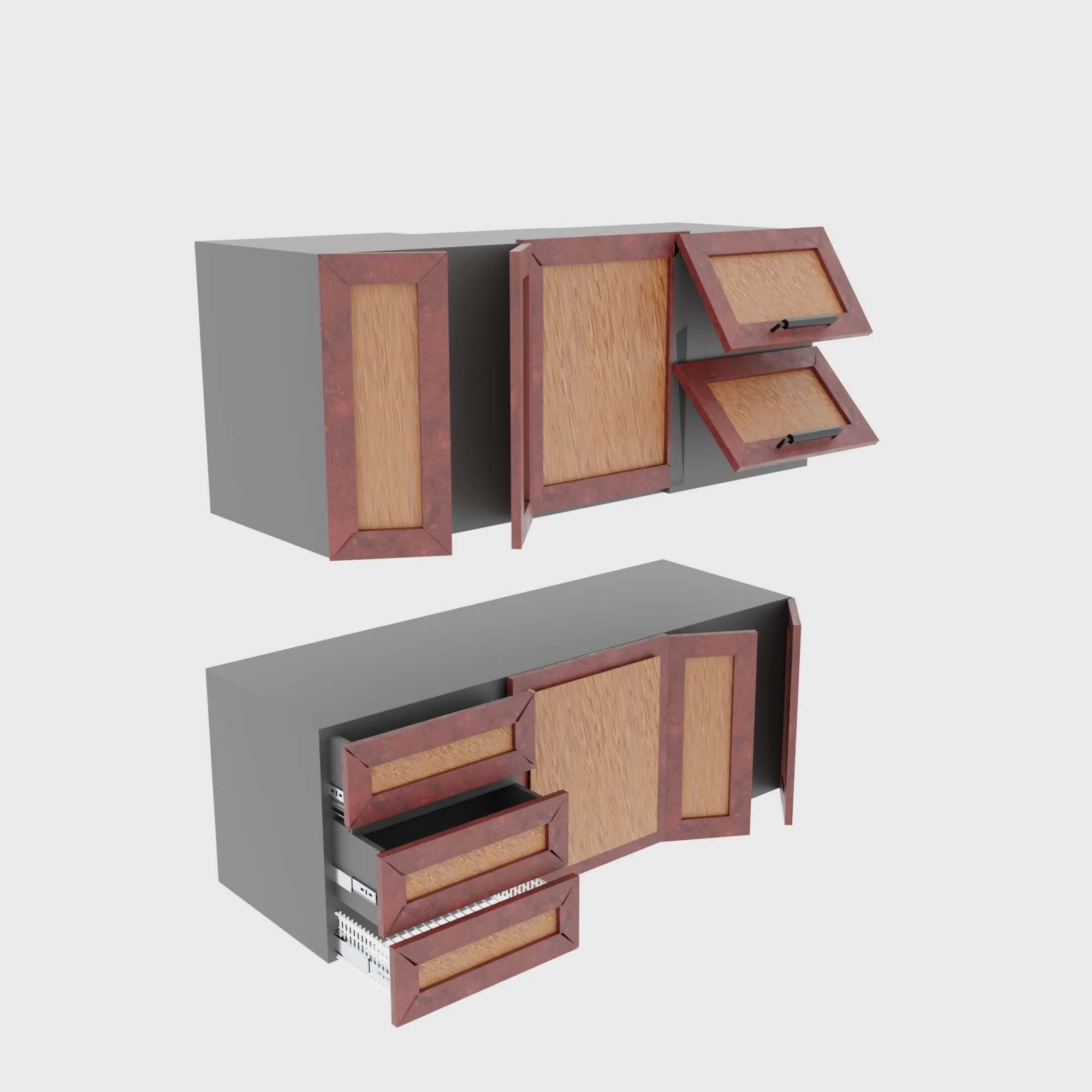 Wooden Cabinet Front Set 3D Model .c4d .max .obj .3ds .fbx .stl .blend 