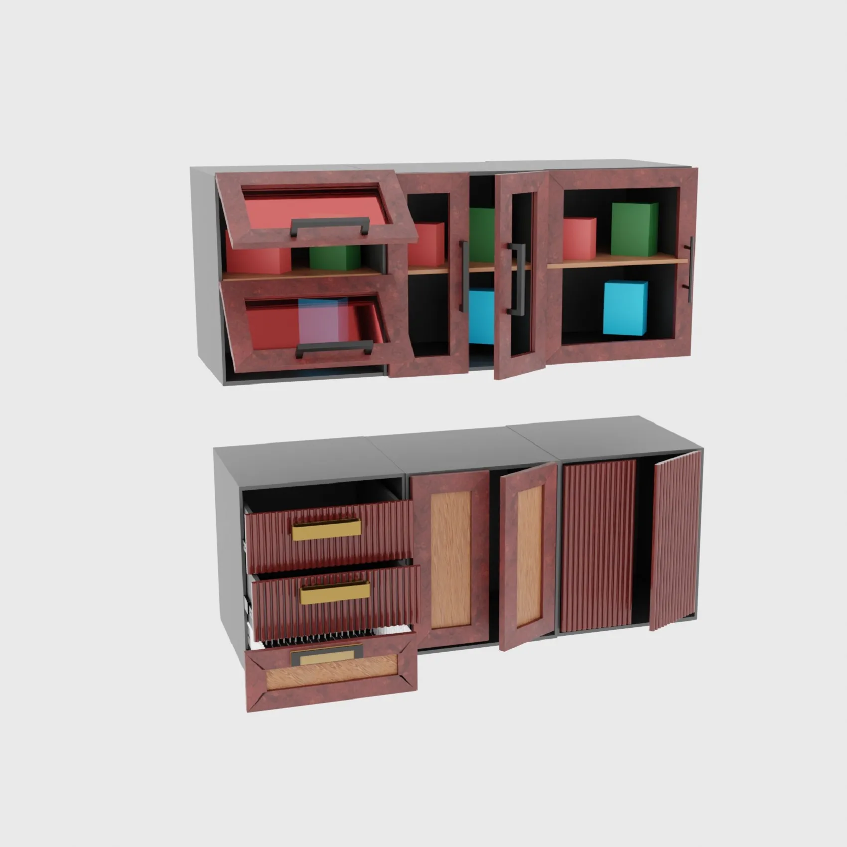 Cabinet Front Glass Set 3D Model .c4d .max .obj .3ds .fbx .stl .blend 