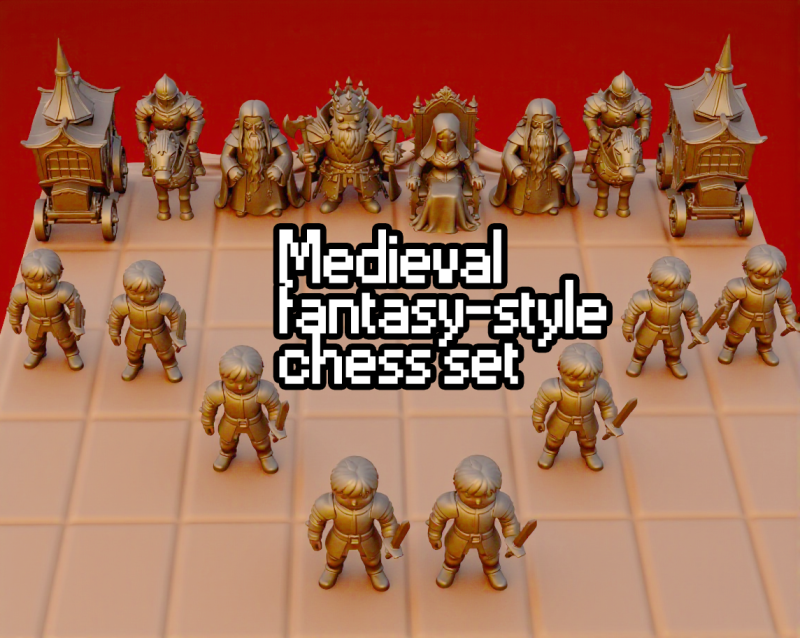 Medieval Fantasy Chess Set Modèles 3D en vedette .c4d .max .obj .3ds .fbx .stl .blend