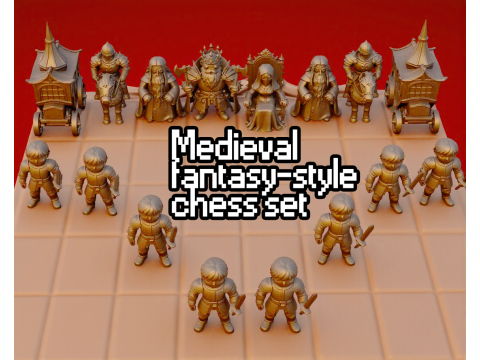 Medieval Fantasy Chess Set 3D Baskı Modeli