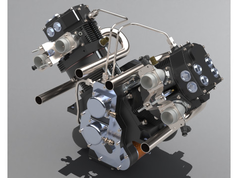 V-Shaped Engine V-Twin SolidWorks with Parts Assemblies 3D Модель