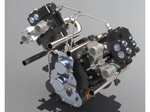 Motor en forma de V V-Twin SolidWorks con conjuntos de piezas Modelo 3D