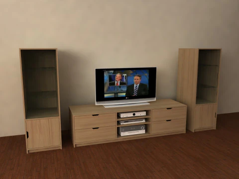 带渲染的电视柜和橱柜 3ds Max 3D 模型