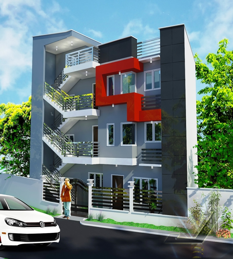 Three-Story Apartment Exterior 3ds Max Modelo 3D .c4d .max .obj .3ds .fbx .stl .blend 