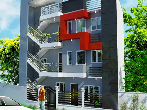Three-Story Apartment Exterior 3ds Max 3D Модель