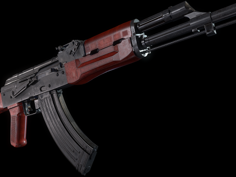AKM Assault Rifle Game Ready Lowpoly PBR FBX OBJ BLEND Low-poly Modelo 3D