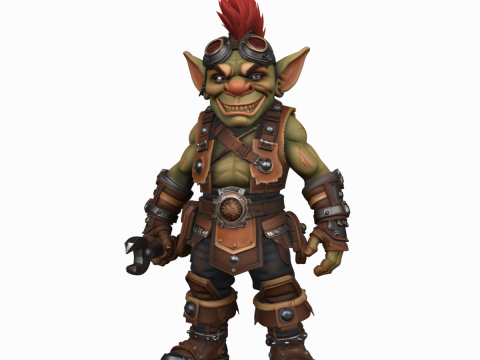 Vibrant Detailed of World of Goblin Engineer with Gears and Tools 3D 모델