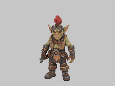 Vibrant Detailed of World of Goblin Engineer with Gears and Tools 3D 모델