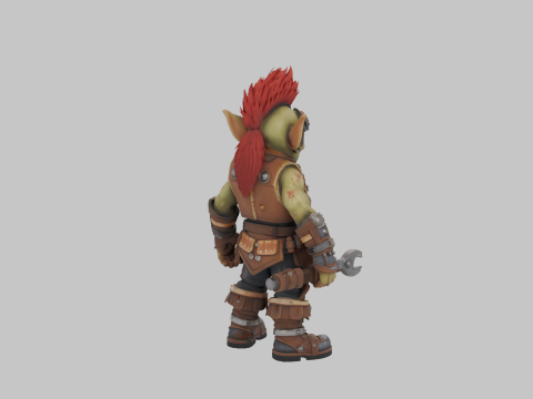 Vibrant Detailed of World of Goblin Engineer with Gears and Tools 3D 모델